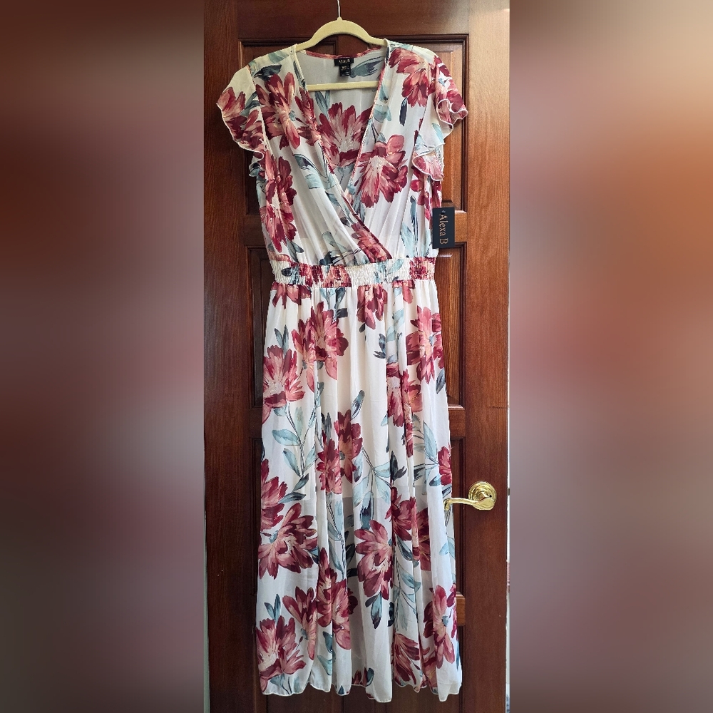 Floral Print Women's Dress - Red and Blue